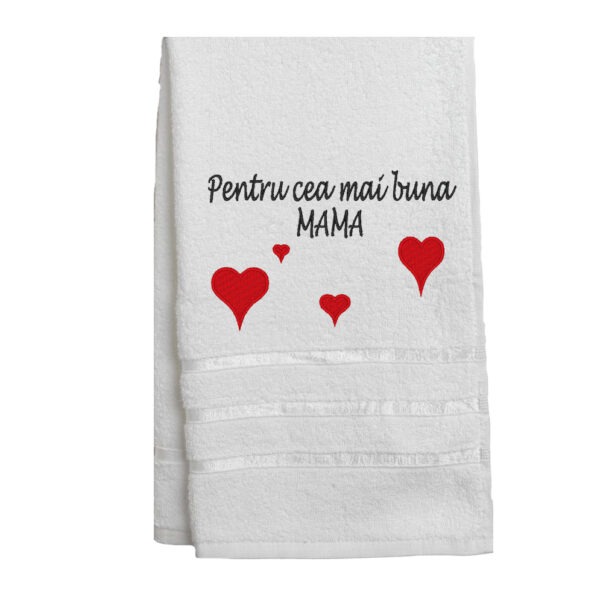 Prosop alb cadou pentru cea mai buna " MAMA " personalizat prin broderie