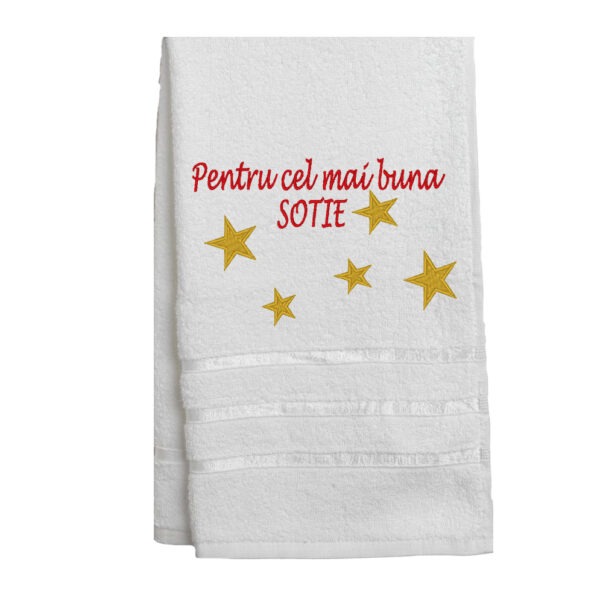 Prosop alb cadou pentru cea mai buna " SOTIE " personalizat prin broderie