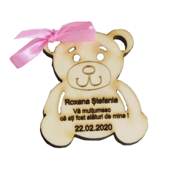Marturii botez din lemn model ursulet personalizat