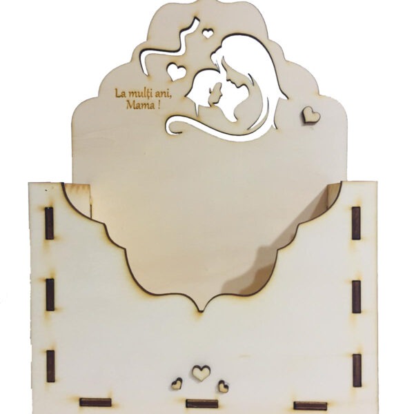 Cutie lemn - forma plic, model mama si copil , personalizat