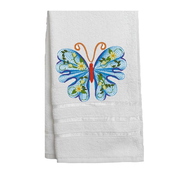Prosop de baie brodat Alb personalizat Fluture albastru 70 x 140 cm