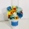 Lumanare botez personalizata prin broderie cu nume si flori artificiale ( Trandafiri )
