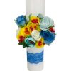 Lumanare botez personalizata prin broderie cu nume si flori artificiale ( Trandafiri )