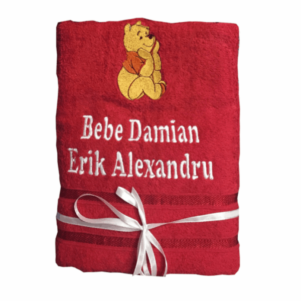 Prosop pentru baie rosu 70 x 140 cm personalizat prin broderie cu imagine DISNEY, text sau nume .