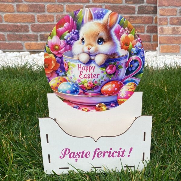 Set 4 cutii din lemn , imprimate uv , pentru aranjamente de Paste
